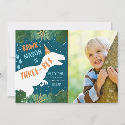 Dinosaur Three-Rex T-Rex RAWR 3rd Birthday Kaart (Voorkant)