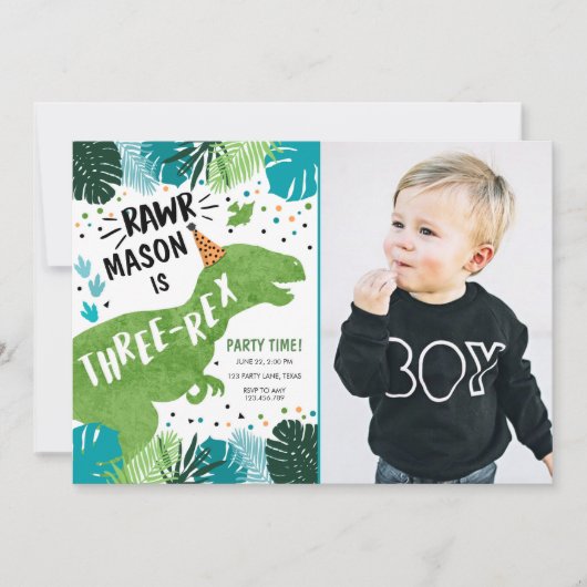 Dinosaur Three-Rex T-Rex RAWR 3rd Birthday Kaart (Voorkant)