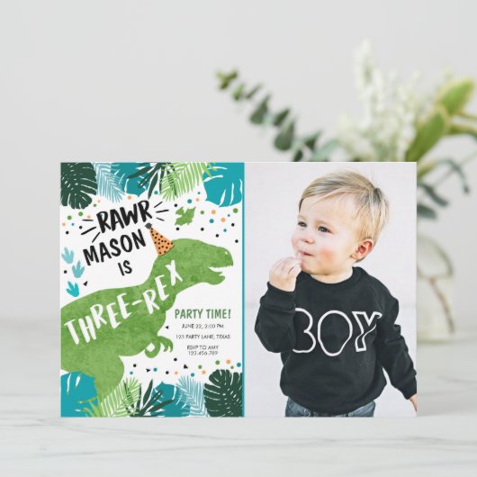 Dinosaur Three-Rex T-Rex RAWR 3rd Birthday Kaart (Staand voorkant)