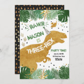 Dinosaur Three-Rex T-Rex RAWR Gold Boy Birthday Kaart (Voorkant / Achterkant)