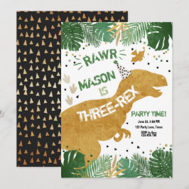 Dinosaur Three-Rex T-Rex RAWR Gold Boy Birthday Kaart
