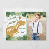Dinosaur Three-Rex T-Rex RAWR Gold Boy Birthday Kaart (Voorkant)