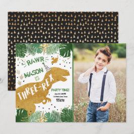 Dinosaur Three-Rex T-Rex RAWR Gold Boy Birthday Kaart
