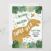 Dinosaur Three-Rex T-Rex RAWR Gold Boy Birthday Kaart (Voorkant)