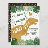 Dinosaur Three-Rex T-Rex RAWR Gold Boy Birthday Kaart (Voorkant / Achterkant)
