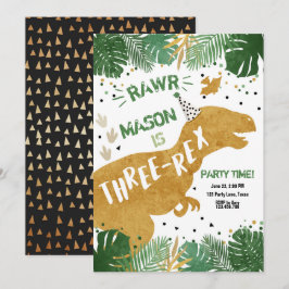 Dinosaur Three-Rex T-Rex RAWR Gold Boy Birthday Kaart