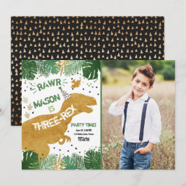 Dinosaur Three-Rex T-Rex RAWR Gold Boy Verjaardag Kaart