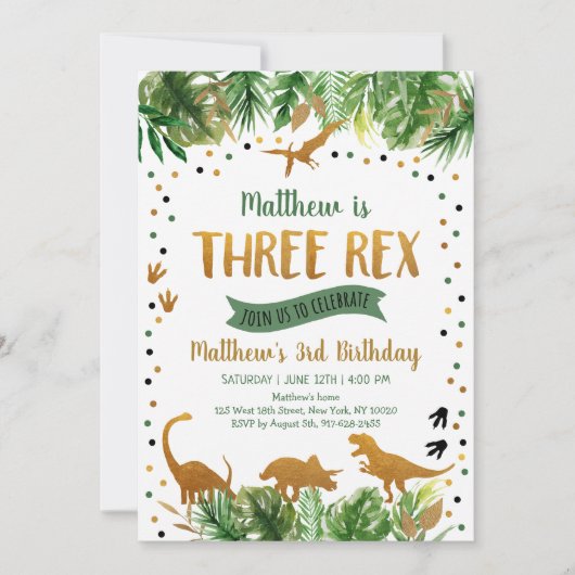 Dinosaur Three Rex Third Birthday Kaart (Voorkant)