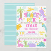 Dinosaur THREE Rex Uitnodiging voor 3e verjaardag (Voorkant / Achterkant)
