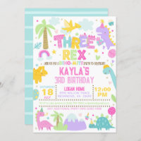 Dinosaur THREE Rex Uitnodiging voor 3e verjaardag