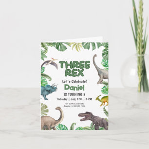 Dinosaur Three rex Verjaardagsuitnodiging T Rex Fe