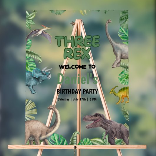 Dinosaur Three rex Verjaardagsuitnodiging T Rex Fe Acryl Bord (Neutraal)