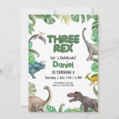 Dinosaur Three rex Verjaardagsuitnodiging T Rex Fe Kaart (Voorkant)