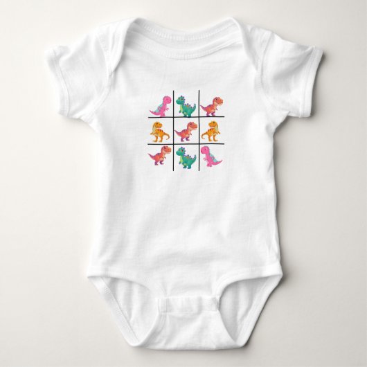 Dinosaur Tic Tac Toe Baby Jersey Bodysuit (Voorkant)