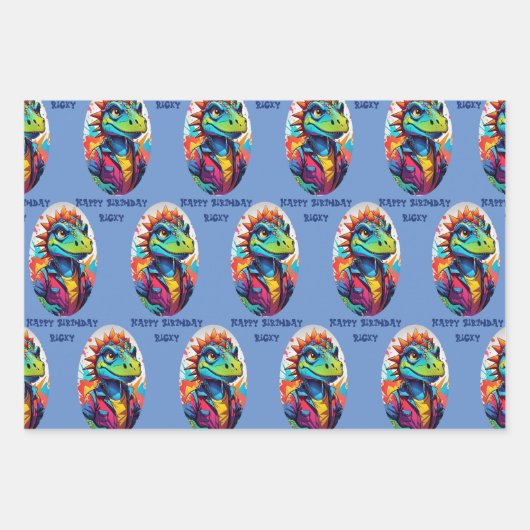 Dinosaur Tough Kind Naam toevoegen 3 Verjaardag Inpakpapier Vel (Voorkant 3)