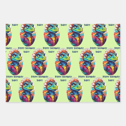 Dinosaur Tough Kind Naam toevoegen 3 Verjaardag Inpakpapier Vel (Voorkant 2)