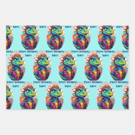 Dinosaur Tough Kind Naam toevoegen 3 Verjaardag Inpakpapier Vel