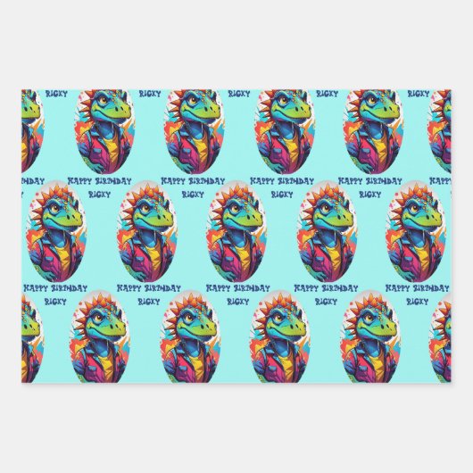 Dinosaur Tough Kind Naam toevoegen 3 Verjaardag Inpakpapier Vel (Voorkant)