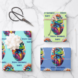 Dinosaur Tough Kind Naam toevoegen 3 Verjaardag Inpakpapier Vel