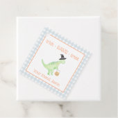 Dinosaur Treat Rawr Blue Sinaasappel Halloween Kin Bedankjes Labels (In situ)