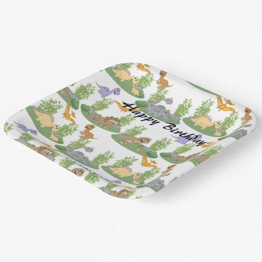 Dinosaur Tree Patroonnaam Cute Kinderen Birthday Papieren Bordje (Gebogen)