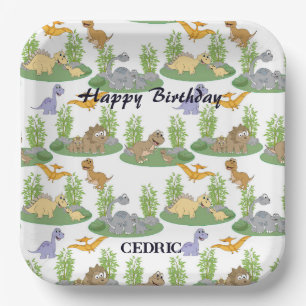 Dinosaur Tree Patroonnaam Cute Kinderen Birthday Papieren Bordje