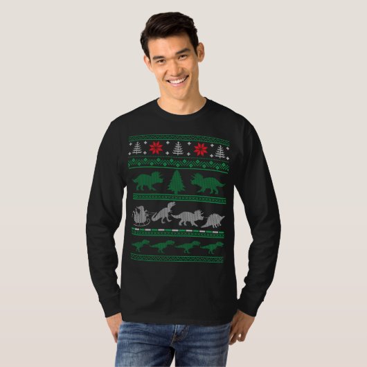 Dinosaur Tree Rex T-rex Ugly KerstSweater T-shirt (Voorkant volledig)