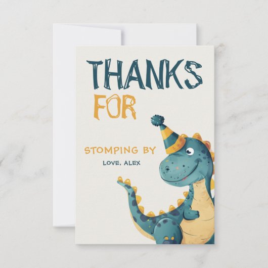 Dinosaur Trex Drie Rex 3e Verjaardagsfeest Bedankkaart (Voorkant)