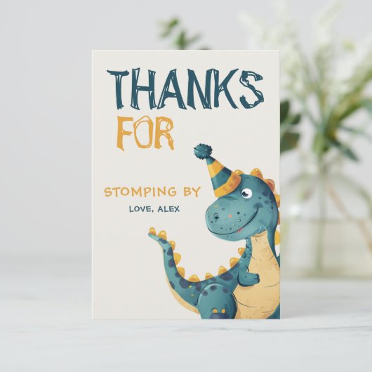 Dinosaur Trex Drie Rex 3e Verjaardagsfeest Bedankkaart (Staand voorkant)