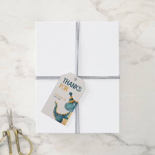 Dinosaur Trex Drie Rex 3e Verjaardagsfeest Cadeaulabel (Met Touw)