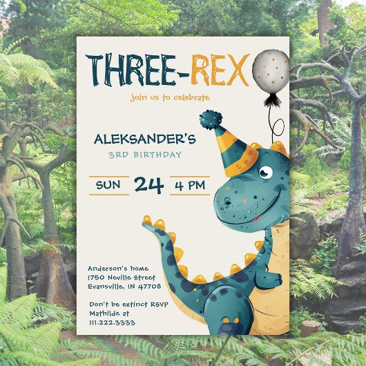 Dinosaur Trex Drie Rex 3e Verjaardagsfeest Kaart
