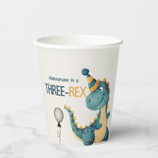 Dinosaur Trex Drie Rex 3e Verjaardagsfeest Papieren Bekers (Voorkant)