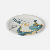 Dinosaur Trex Drie Rex 3e Verjaardagsfeest Papieren Bordje (Gekanteld)