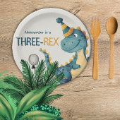 Dinosaur Trex Drie Rex 3e Verjaardagsfeest Papieren Bordje