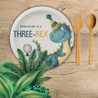 Dinosaur Trex Drie Rex 3e Verjaardagsfeest Papieren Bordje