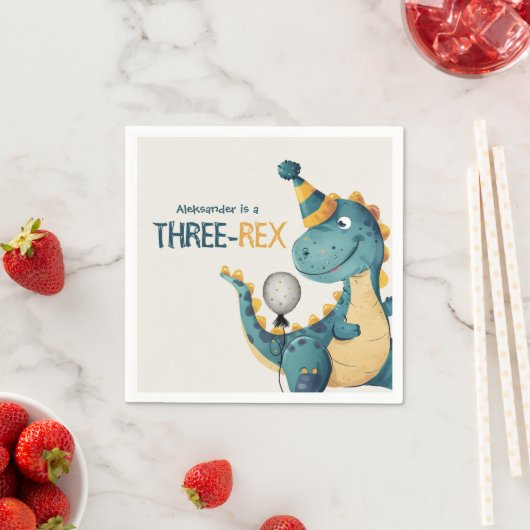Dinosaur Trex Drie Rex 3e Verjaardagsfeest Servet (Insitu)