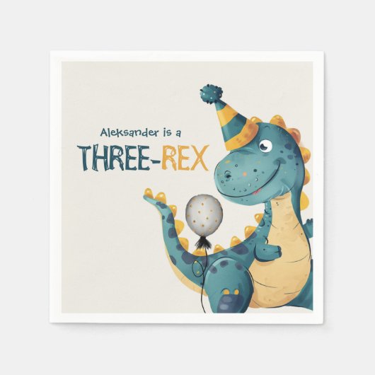 Dinosaur Trex Drie Rex 3e Verjaardagsfeest Servet (Voorkant)