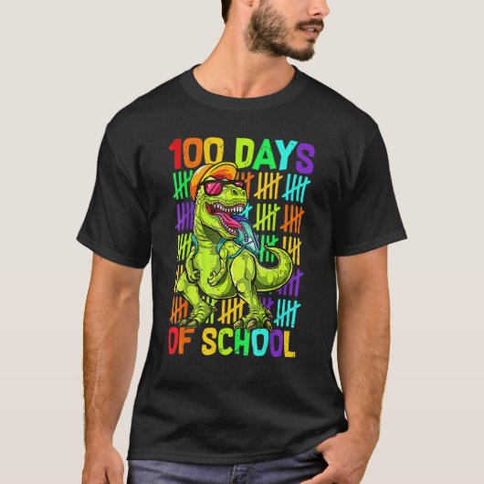 Dinosaur Trex Happy 100th Day Of School  Boys Kids T-shirt (Voorkant)