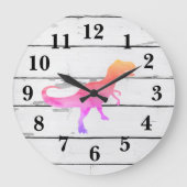 Dinosaur Trex Roze Decor Rustieke Shiplap Grote Klok (Voorkant)
