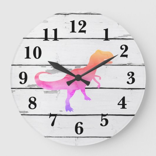 Dinosaur Trex Roze Decor Rustieke Shiplap Grote Klok (Voorkant)