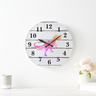 Dinosaur Trex Roze Decor Rustieke Shiplap Grote Klok