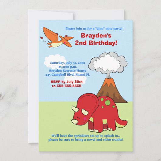 Dinosaur Triceratops Custom Birthday Invitation Kaart (Voorkant)