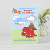 Dinosaur Triceratops Custom Birthday Invitation Kaart (Staand voorkant)