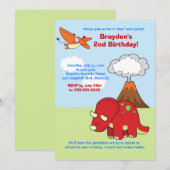 Dinosaur Triceratops Custom Birthday Invitation Kaart (Voorkant / Achterkant)