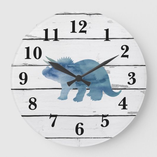 Dinosaur Triceratops Decor Rustic Shiplap Grote Klok (Voorkant)
