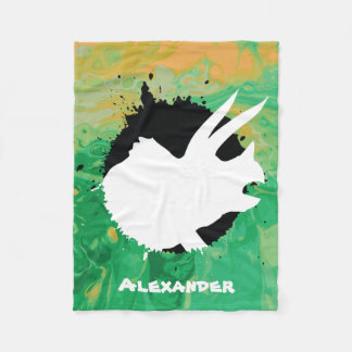 Dinosaur Triceratops Green Swirl Custom Name Fleece Deken