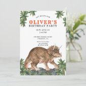 Dinosaur Triceratops Kind Birthday Party Invitati Kaart (Staand voorkant)