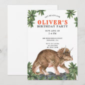 Dinosaur Triceratops Kind Birthday Party Invitati Kaart (Voorkant / Achterkant)