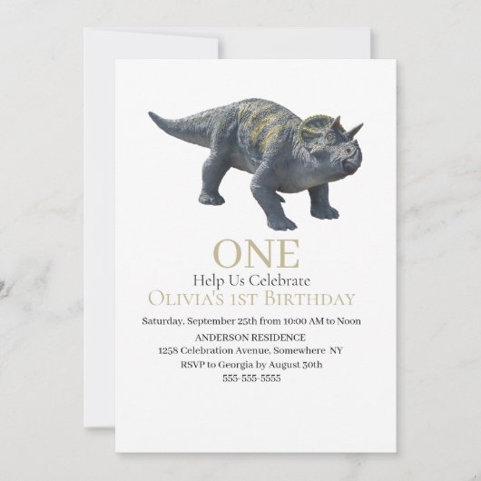 Dinosaur Triceratops White Invitation Kaart (Voorkant)