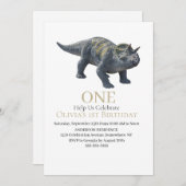 Dinosaur Triceratops White Invitation Kaart (Voorkant / Achterkant)